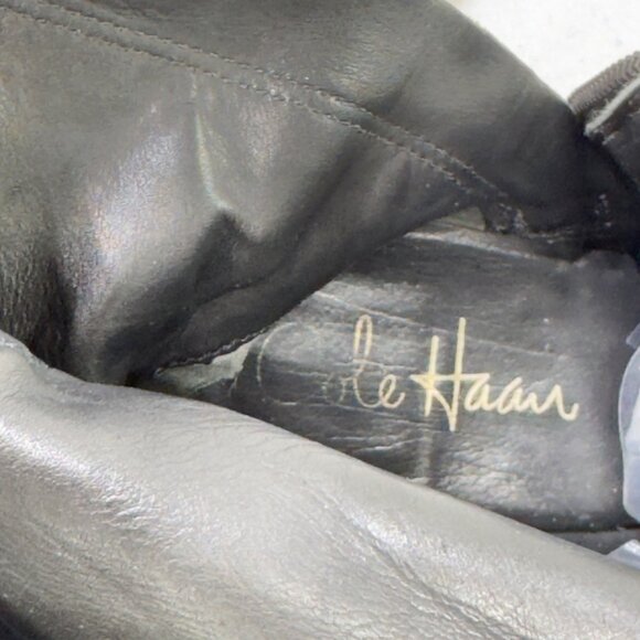 COLE HAAN Women's Black Leather Knee-High Riding Boots Buckle Detailing Size 7B - Picture 8 of 13